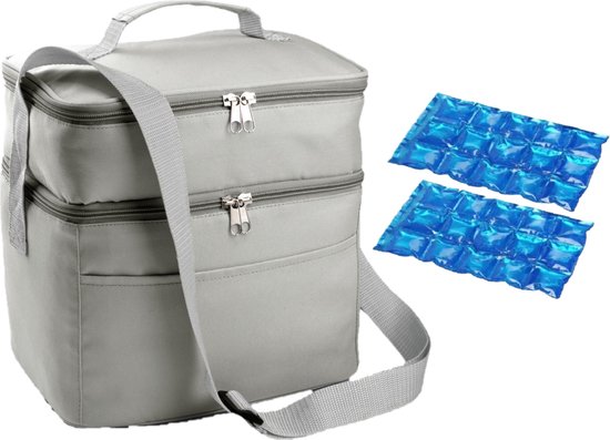Koeltas draagtas schoudertas grijs met 2 stuks flexibele koelelementen 13 liter van KOEL