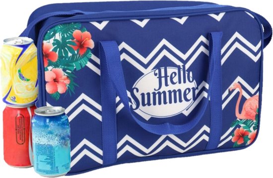 Koeltas draagtas/schoudertas blauw met zomer print 40 x 30 x 16 cm 18 liter - Koeltassen van KOEL