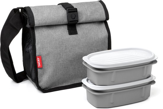 Koeltas grijs inclusief 2 lunch boxen / lunchbox / foodbag / coolbag / lunchbag / relatiegeschenk van tatay