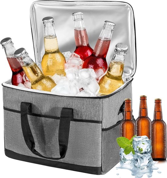 Koeltas - Groot 37 L - 42*28*30cm - Koelbox Opvouwbaar - draagriem - Waterdicht - Lekvrij - Grote IJszak - Thermische Tas - Picknicktas - Lunchzak Warme Tas - Geschikt voor Kamperen BBQ Kantoor Picknick Werk - grijs van Merkloos