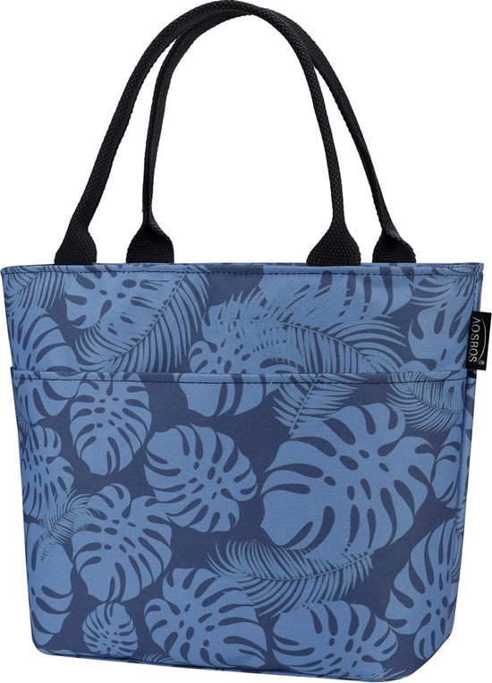 Koeltas, klein, licht, isolatietas, voor werk, school, opvouwbaar, waterdicht, ritssluiting, bladeren, blauw van KOEL