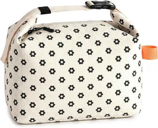 Koeltas Klein - Lunchtas Corduroy - Vers Houden - Waterdicht Vuilafstotend - 7 Liter - Witte Bloemen