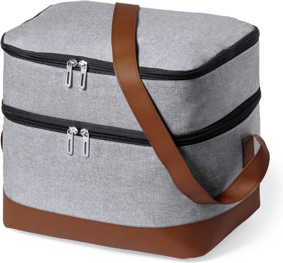 Koeltas - Koeltas lunch - Koeltasje - Koelbox - Duurzaam - 30 x 26 cm - 2 Vakken - RPET - grijs - bruin van KOEL