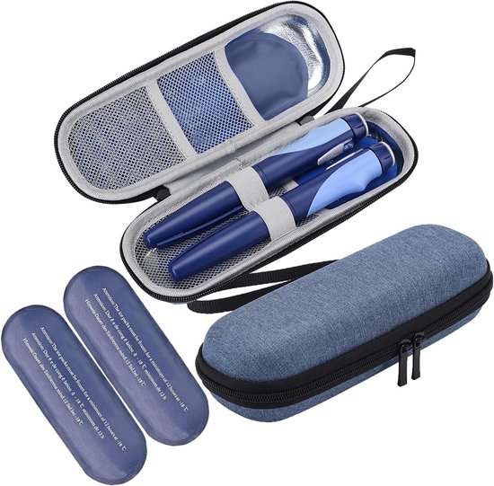 koeltas- koeltasje klein- Koelbox voor insulinepennen - met 2 herbruikbare koelelementen - Geïsoleerde koelbox voor diabetesmedicatie - voor insulinepennen en andere diabetesbenodigdheden - voor dagelijks gebruik en reizen (blauw) van ZHONGJIAN