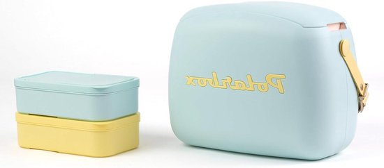 Koeltas lunchbox 6 liter blauw met gele containers geïsoleerd lichtgewicht draagtas voor werk school picknick