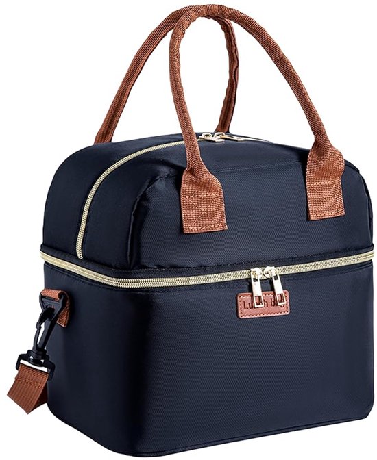 Koeltas -Lunchtas - Dubbel laags lunchtas - 10.5 liter - Koeltasje - Geïsoleerde Koeltas -27x17x23cm - Warm en koud houdend - Zwart van Merkloos