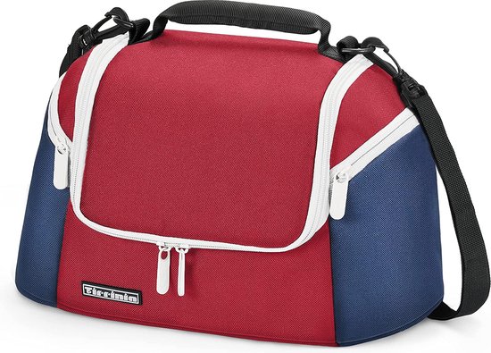 Koeltas, lunchtas voor dames en heren, thermotas, picknicktas, isolatietas met 2 zakken met ritssluiting voor volwassenen, voor kantoor, werk, picknick, rood blauw van KOEL