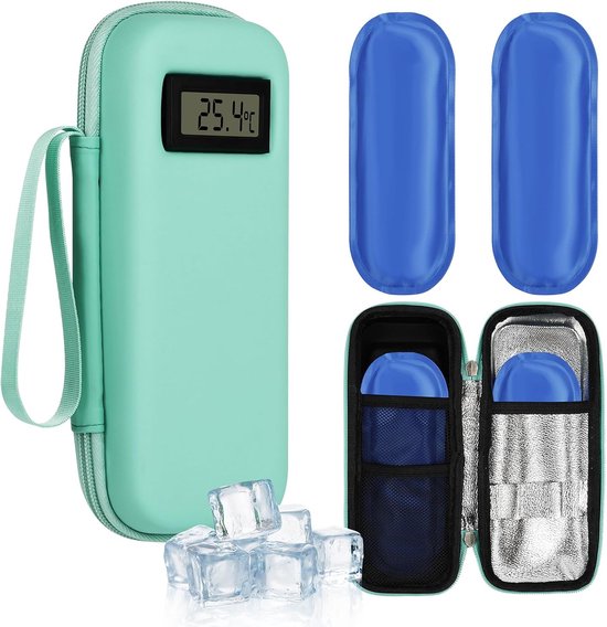 Koeltas met 2 TSA-koelaccu's, diabetici-tas met temperatuurweergave, insuline-pen tas, kleine isolatietas, koelbox, mini-etui, tas voor pen, spuiten, epipen, spuiten
