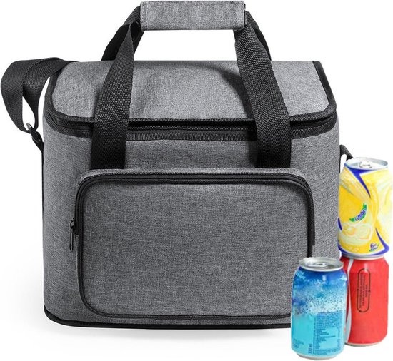 Koeltas met inhoud van 15 liter - grijs - 31 x 24 x 20 cm - Koeltassen - polyester/aluminium - met voorvakje van KOEL