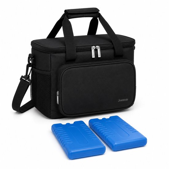 Koeltas met Koelelementen – 15L Lunchtas – Geïsoleerde Koeltas – Koeltas voor Werk, Picknick en Camping – Waterdicht – Zwart