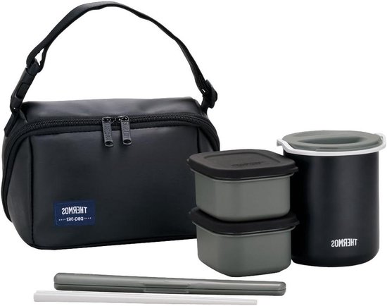 Koeltas met Lunchbox - Lunchtas Set - Lunch Meenemen - Hittebestendig - 800 Milliliter - Mat Zwart