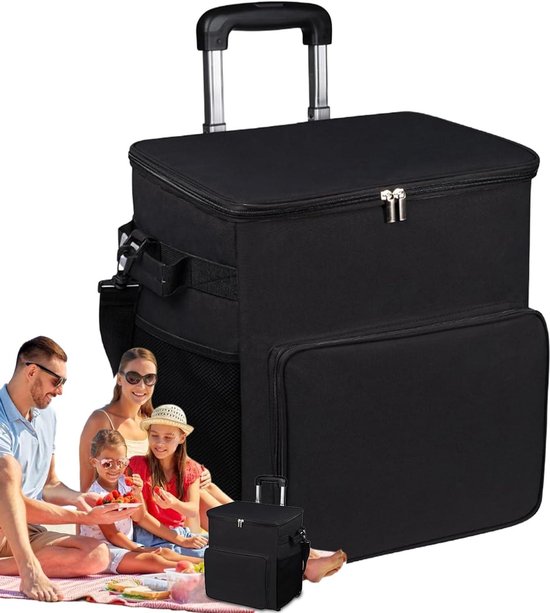 Koeltas met wielen - Koelbox trolley - Buitenactiviteiten - Waterdicht Oxford stof - 35 liter - Zwart