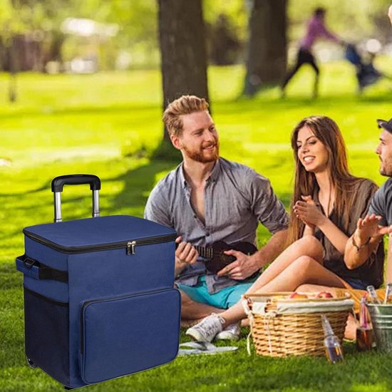 Koeltas met wieltjes - Isolatietas Trolley - Buitenactiviteiten - Waterdicht Oxford-stof - 35 liter - Navy Blauw