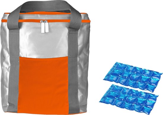 Koeltas oranje/zilver met 2 stuks flexibele koelelementen 15 liter van KOEL