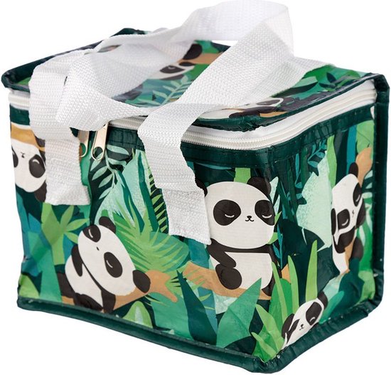Koeltas - panda print - groen - 4 liter - 16 x 21 x 13 cm - koelboxen - picknick/strand - lunchtas van KOEL