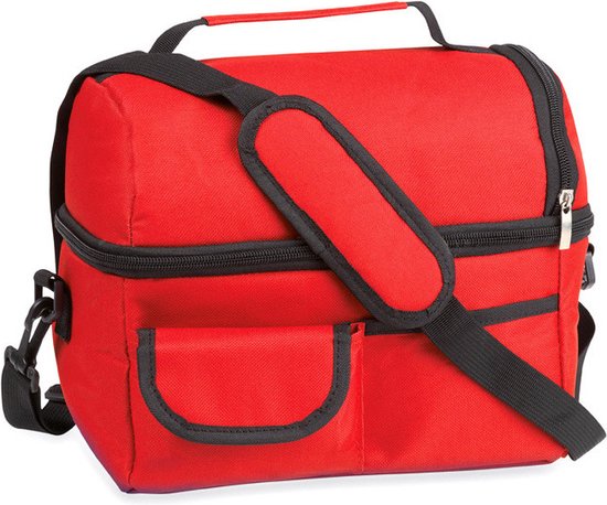 Koeltas rood met schouderriem 25 x 24 x 15 cm - 9 liter inhoud - 2 vakken en ritssluiting van KOEL