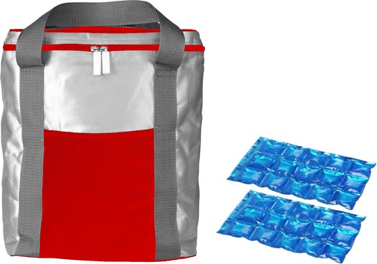 Koeltas rood/zilver met 2 stuks flexibele koelelementen 15 liter van KOEL