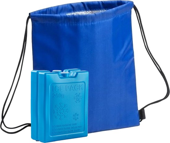 Koeltas rugtas blauw met rijgkoord cm met 2x kleine koelelementen - 32 x 42 cm van KOEL