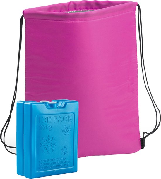 Koeltas rugtas roze met rijgkoord cm met 2x kleine koelelementen - 32 x 42 cm van KOEL