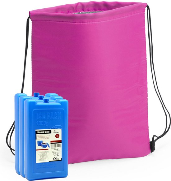 Koeltas rugtas roze met rijgkoord cm met 2x koelelementen - 32 x 42 cm van KOEL