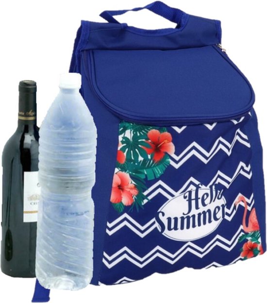 Koeltas rugtas/rugzak blauw met zomer print 30 x 19 x 34 cm 12 liter - Koeltassen - Koelrugzak van KOEL
