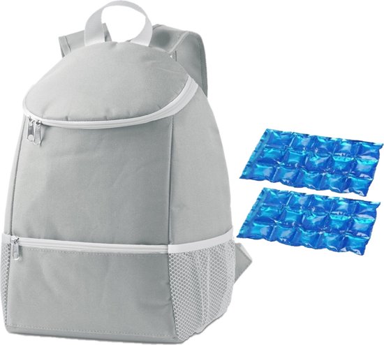 Koeltas rugtas/rugzak grijs met 2 stuks flexibele koelelementen 10 liter van KOEL