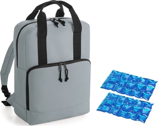 Koeltas rugtas/rugzak grijs met 2 stuks flexibele koelelementen 16 liter van KOEL