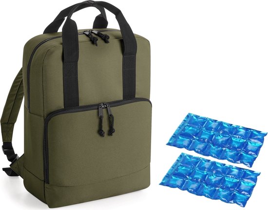 Koeltas rugtas/rugzak groen met 2 stuks flexibele koelelementen 16 liter van Bo-Camp