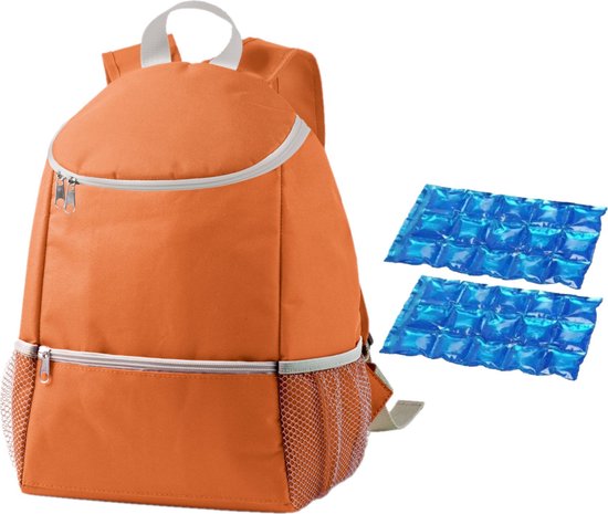 Koeltas rugtas/rugzak oranje met 2 stuks flexibele koelelementen 10 liter van KOEL