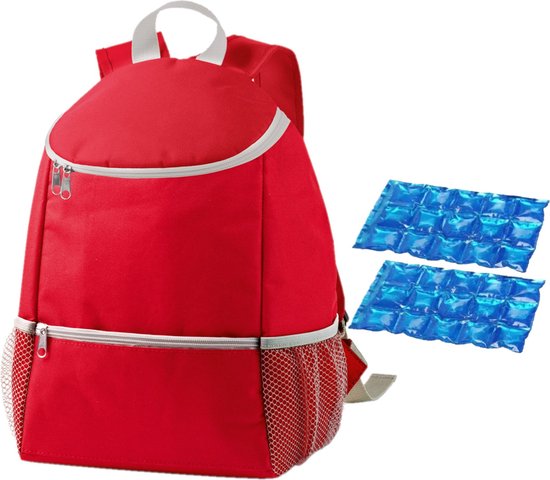 Koeltas rugtas/rugzak rood met 2 stuks flexibele koelelementen 10 liter van KOEL