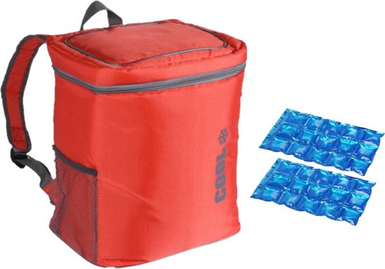 Koeltas rugtas/rugzak rood met 2 stuks flexibele koelelementen 16 liter van KOEL