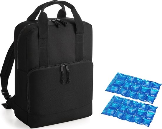 Koeltas rugtas/rugzak zwart met 2 stuks flexibele koelelementen 16 liter van KOEL