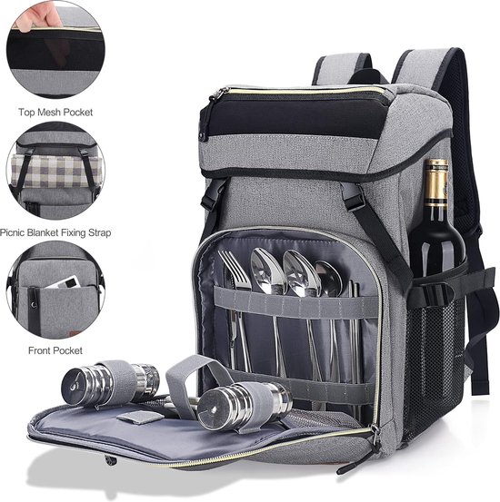 Koeltas Rugzak Geïsoleerd Waterdicht Wijn Bier Koeltas, Grote Picknick Koeltas Rucksack voor Reizen Strand Wandelen Kamperen Lunch 30L YG035 Lichtgrijs van KOEL