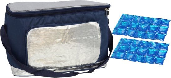 Koeltas schoudertas blauw/zilver met 2 stuks flexibele koelelementen 18 liter van KOEL