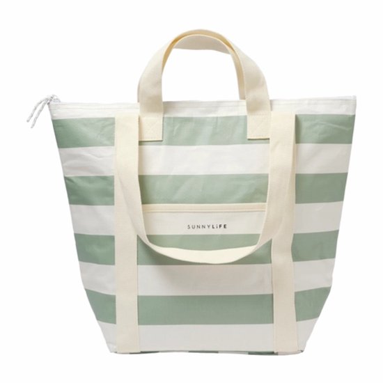 Koeltas Sunnylife Light Cooler Tote La Palma Sage Stripe van Merkloos