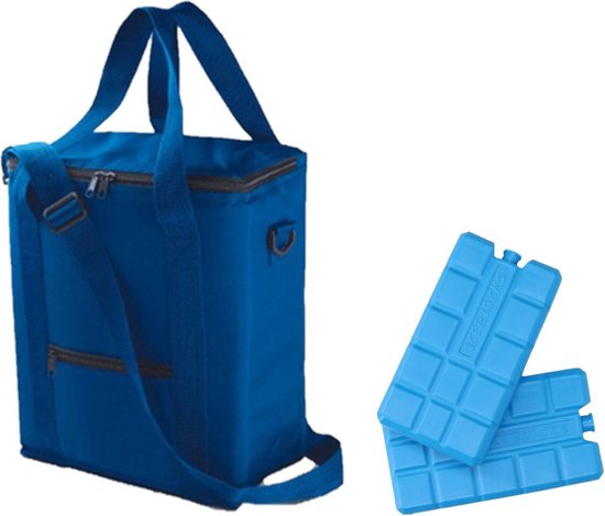 Koeltas van 36 x 30 x 17 cm blauw met 6x stuks koelelementen - 18 liter inhoud - Koeltassen compleet van KOEL