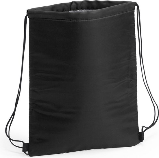 Koeltasje rugzak met draagkoord - zwart - 32 x 42 cm - drankjes/lunch rugtas - polyester/aluminium van KOEL