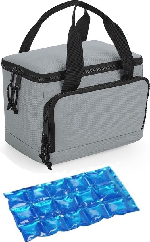 Koeltas/lunch tas - incl koelelement - klein model - 24 x 17 x 17 cm - 2 vakken - grijs/zwart van KOEL