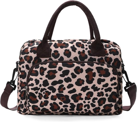 koeltas，Lunchtas, geïsoleerde lunchbox met een grote inhoud van 12 liter, herbruikbaar en waterdicht, met schouderriem, geschikt voor meisjes en volwassenen, met luipaardprint.