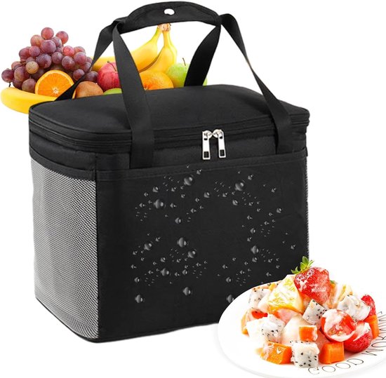 Koeltassen - Geïsoleerde Koeltas - 25x18x15 cm - Koeltassen - Lunchtas - 3 Laags - Picknicktas - Handvat Riem - Lekvrij en Waterdicht - voor Kantoor, Camping, Picknick, Reizen - Thermotas voor Levensmiddelentransport - Zwart