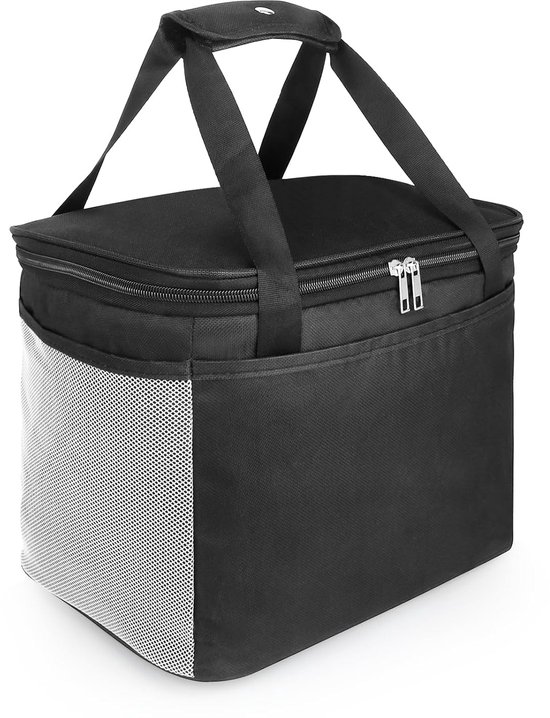 Koeltassen - Geïsoleerde Koeltas - 29x23x21 cm - 14L - Koeltassen - Lunchtas - 3 Laags - Picknicktas - Handvat Riem - Lekvrij en Waterdicht - voor Kantoor, Camping, Picknick, Reizen - Thermotas voor Levensmiddelentransport - Zwart