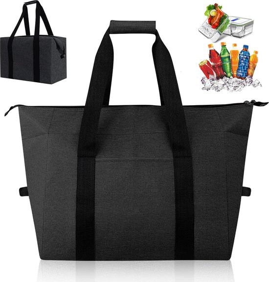 Koeltassen - Lunchtas - Opvouwbare Koeltas - 20 L - 30x27x19 Cm - Isolatie - 300D Oxford-Doek - Handvat Riem - Koeltas - Lunch Bag - GeïSoleerde Koeltas - Picknicktas - Koeltas Lunch - Handtas - Boodschappentas - Zwart - Duurzaam van KOEL
