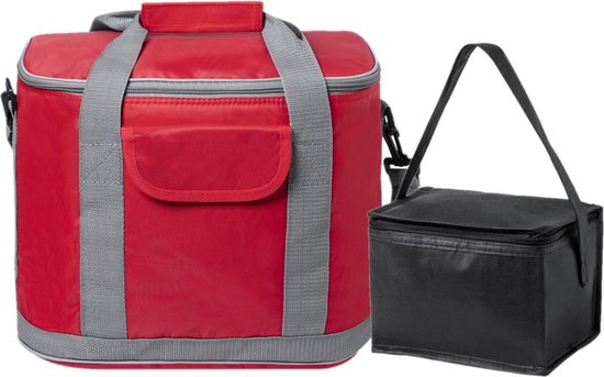 Koeltassen set draagtas/schoudertas rood/zwart 22 en 4 liter - Koeltassen van KOEL