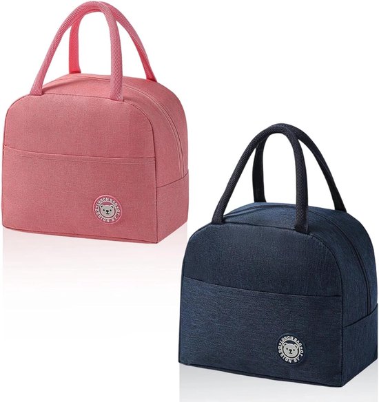 Koeltassen Set - Lunchtas Mini - Maaltijden Meenemen - Isolerende Voering - 23 x 13 x 21 cm - Marineblauw Roze