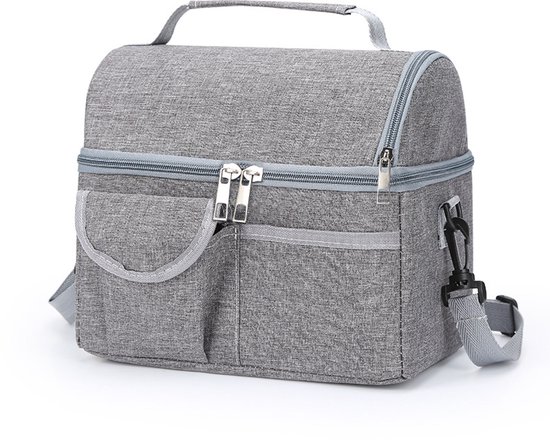 Koeltassen - Tweelaagse geïsoleerde koellunchtas, grote handtas voor jongens, meisjes, mannen en vrouwen, met instelbare band, opslagtas voor moedermelk, flesjesmoedertas, geïsoleerde voedsettas (grijs) van Merkloos
