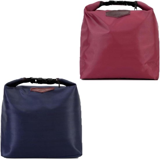 Koelzakken Set - Kleine koeltas - Eten vers houden - Waterdicht Oxford materiaal - 2 stuks 27.5 cm - Rood Donkerblauw