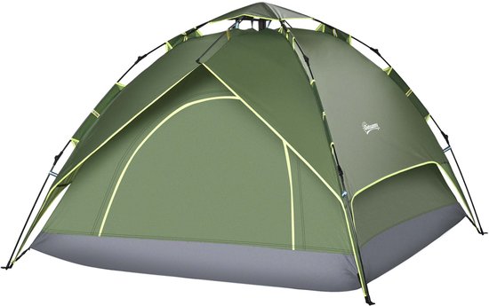 Koepeltent 210x210x140 cm groen lichtgewicht en stabiel met extra kap waterdicht en UV-bestendig ontwerp stevige en flexibele glasvezelstokken twee ingangen inclusief grondzeil en opbergtas geschikt voor kamperen en wandelreizen