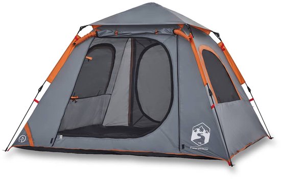Koepeltent 4-persoons snelontgrendeling grijs en oranje van Merkloos