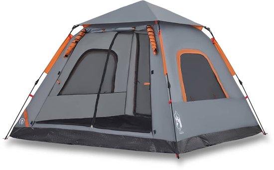 Koepeltent 5-persoons snelontgrendeling grijs en oranje van Merkloos
