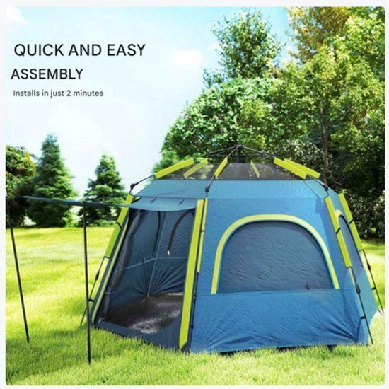 Koepeltent – Buitentent – Kampeertent – Tent Voor 3-4 Personen – Water- En Uv-Bestendig Polyester – Lichtgewicht En Compact - Blauw